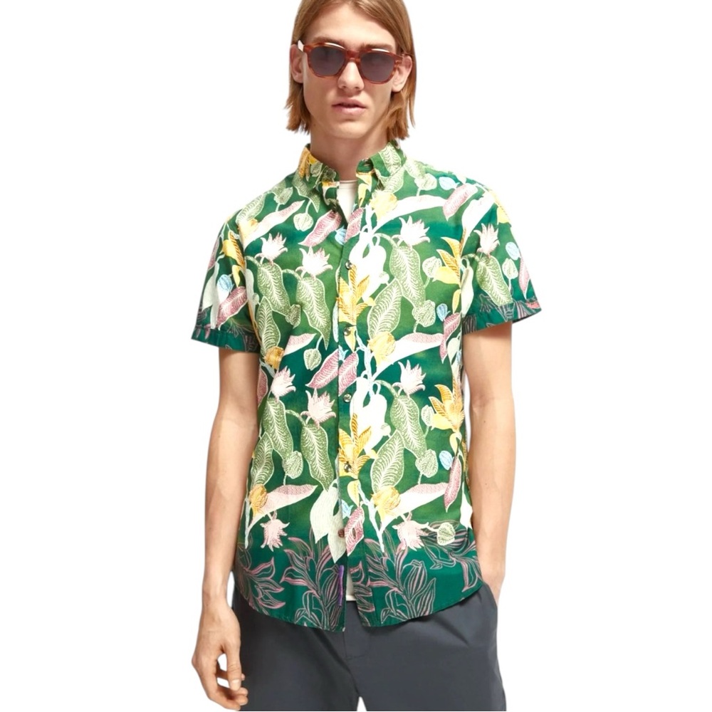 Scotch & Soda Tropical Leaf Print Button Front Short Sleeve Size Small